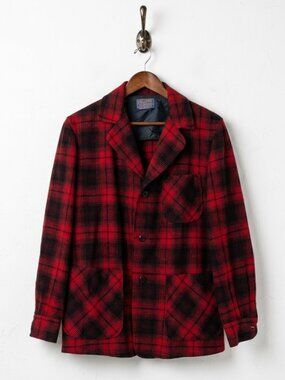 Vintage Pendleton 49er Wool Jacket - Men’s Small - Red Black Plaid - Rare Menswe